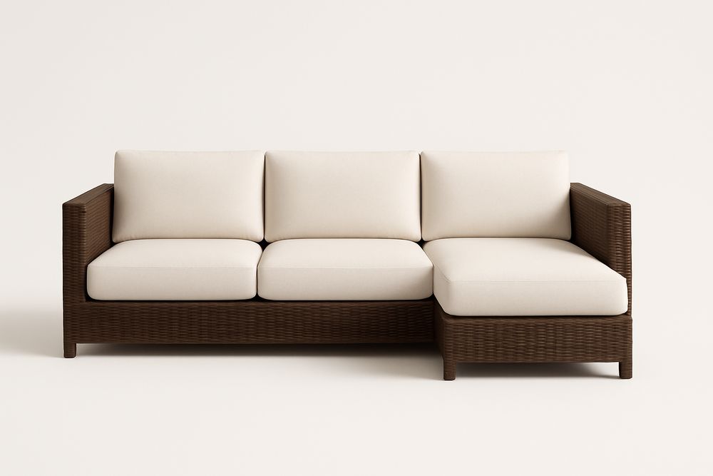 Canapé d'angle en résine tressée brun coussins beige-Nordlinea