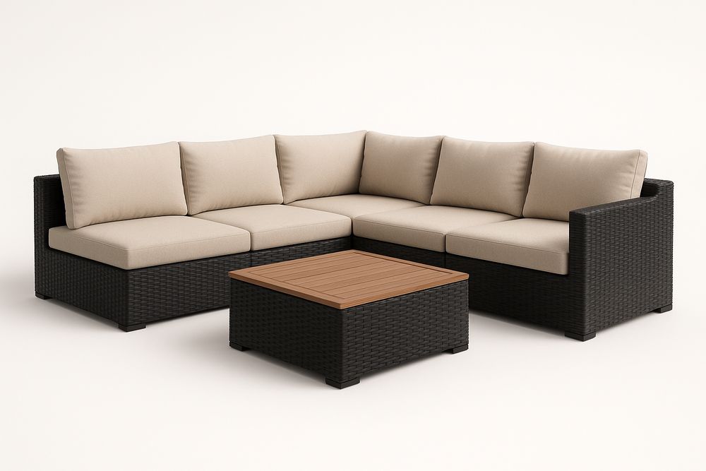 Ensemble de Canapé d'Angle en Résine Tressée Noir avec Table Basse-Nordlinea