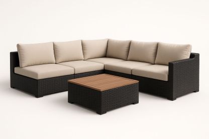 Ensemble de Canapé d'Angle en Résine Tressée Noir avec Table Basse-Nordlinea