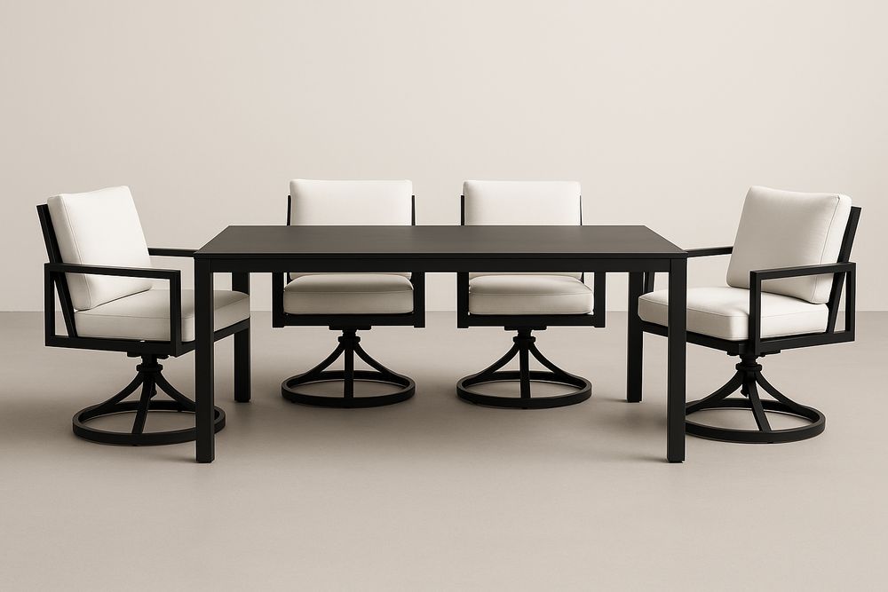 Ensemble table 4 chaises rotatives en métal noir et tissu blanc 180x90 cm-Nordlinea