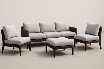 Ensemble de salon de jardin en résine tressée couleur Crème-Nordlinea