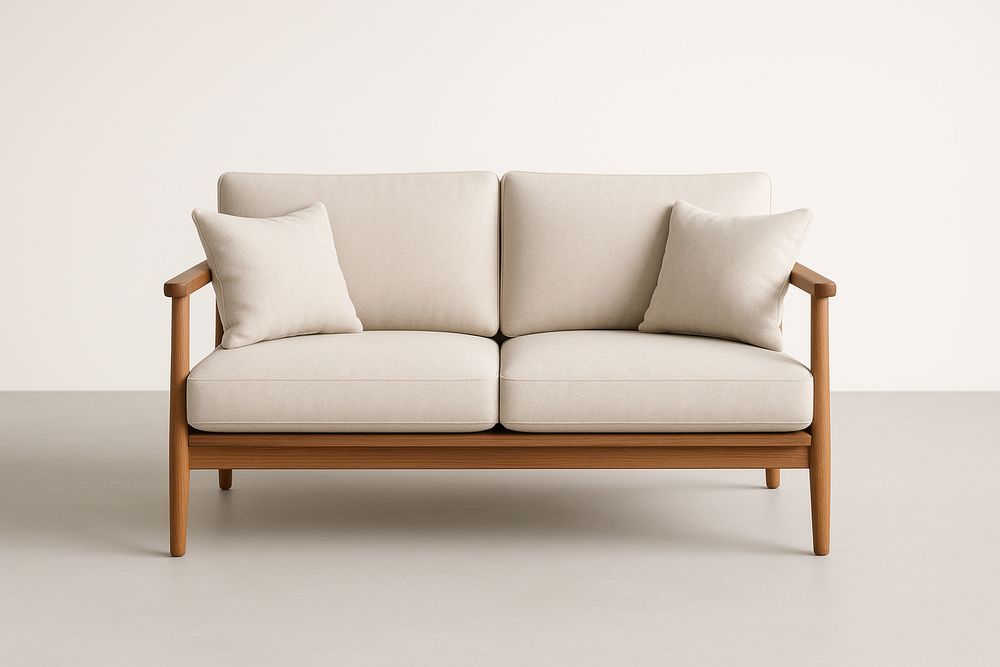 Canapé 2 places en bois et tissu beige-Nordlinea