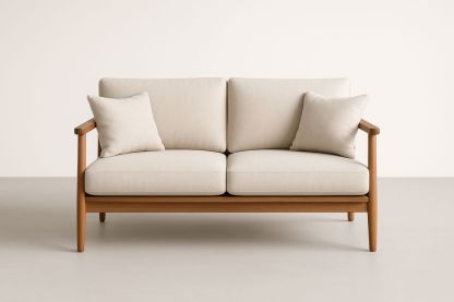 Canapé 2 places en bois et tissu beige-Nordlinea