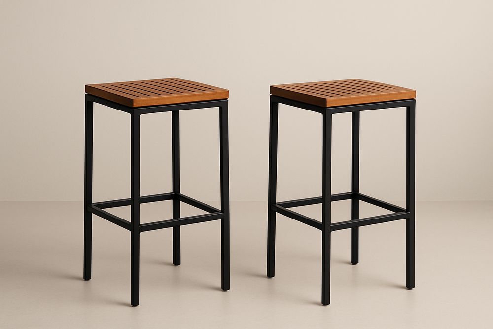 Tabouret en Bois et Métal Carré Noir 75 cm Lot de 2-Nordlinea