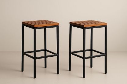 Tabouret en Bois et Métal Carré Noir 75 cm Lot de 2-Nordlinea