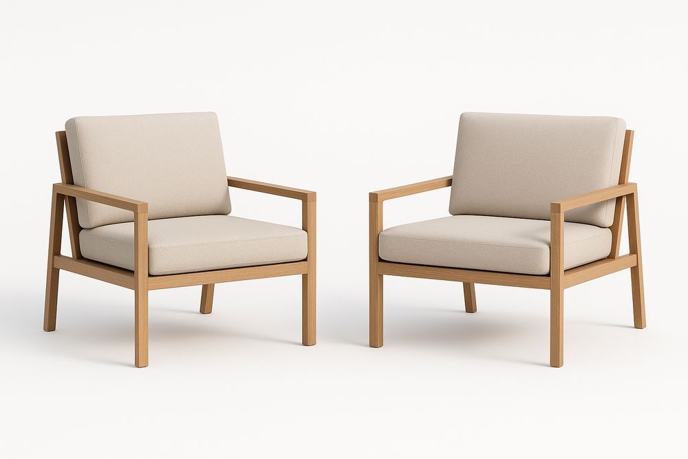 Lot de 2 fauteuils en bois et tissu beige-Nordlinea