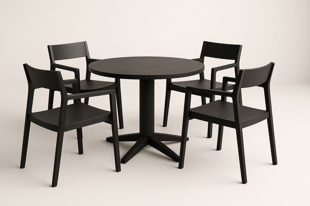 Table ronde avec chaises en bois noir ensemble 5 pièces-Nordlinea