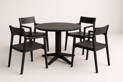 Table ronde avec chaises en bois noir ensemble 5 pièces-Nordlinea