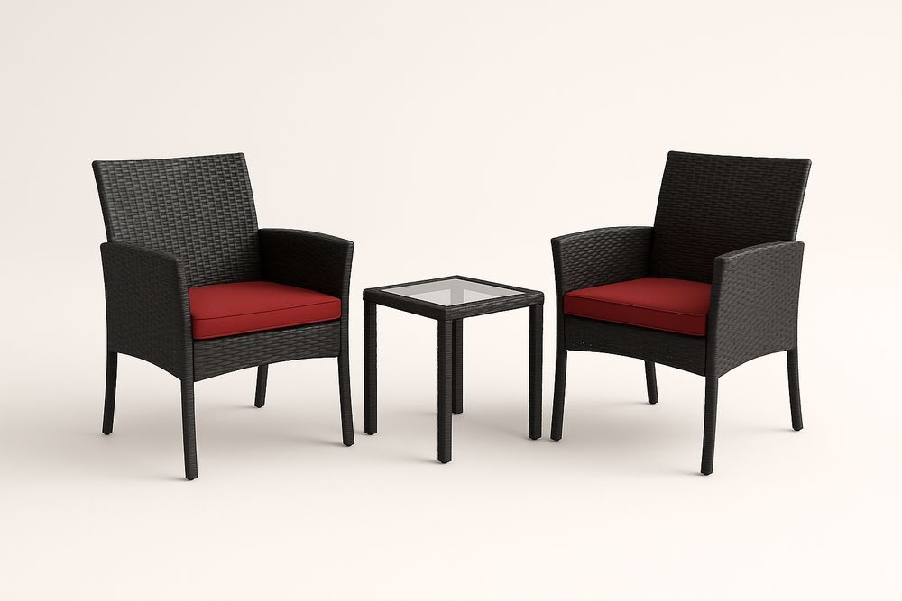Set de mobilier de jardin en résine noire avec coussins rouges et table en verre-Nordlinea