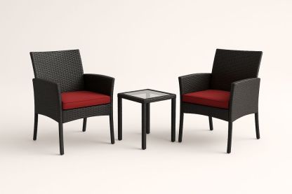 Set de mobilier de jardin en résine noire avec coussins rouges et table en verre-Nordlinea