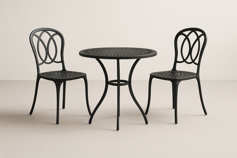 Ensemble table ronde en métal noir avec deux chaises-Nordlinea