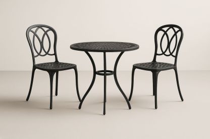 Ensemble table ronde en métal noir avec deux chaises-Nordlinea