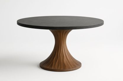 Table ronde en pierre et bois de noyer diamètre 120 cm-Nordlinea