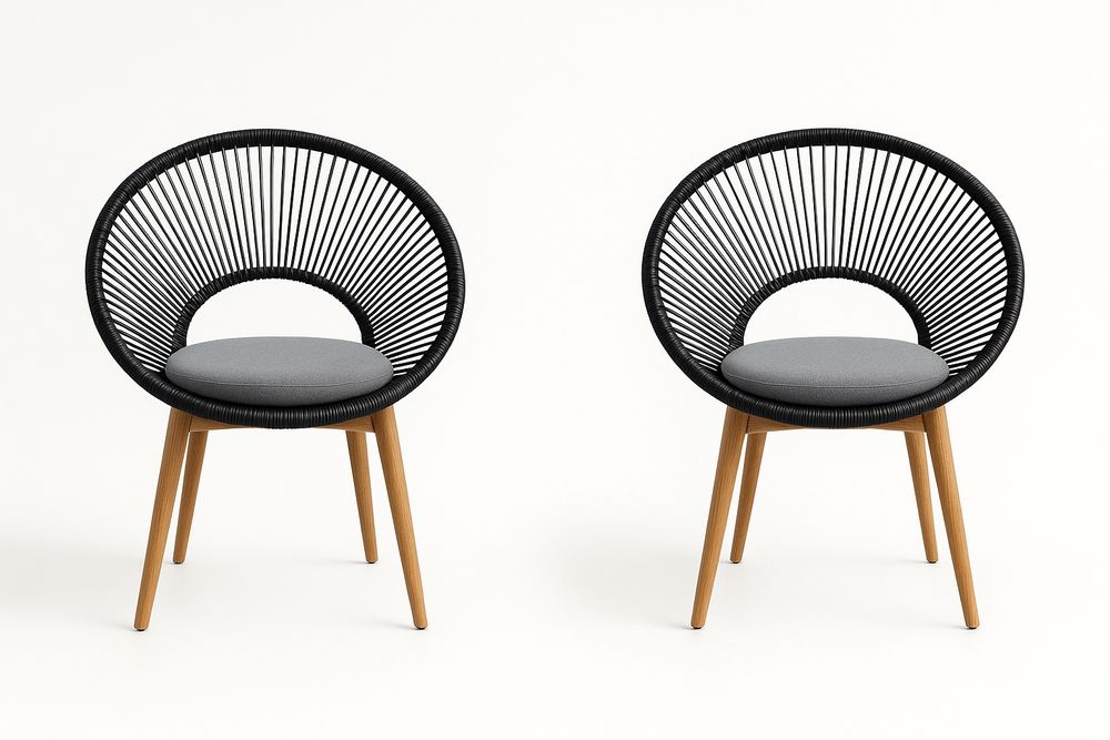 Chaises en Métal et Bois avec Assise Textile Grise-Nordlinea