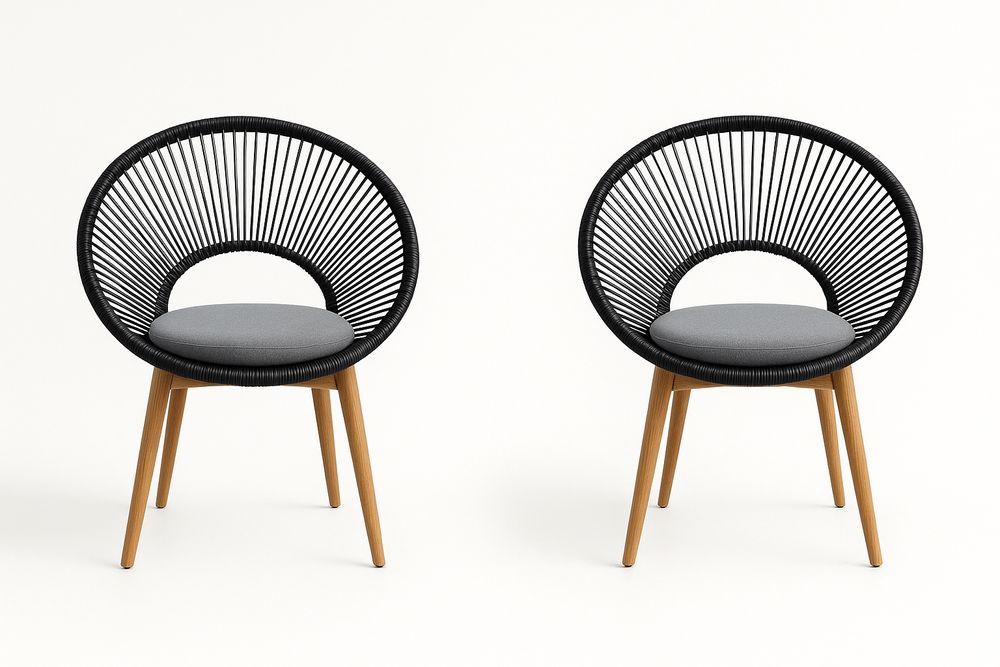 Chaises en Métal et Bois avec Assise Textile Grise-Nordlinea