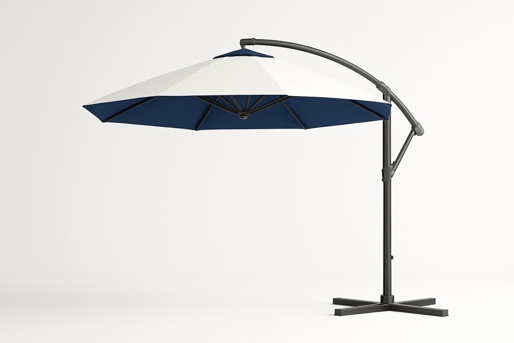 Parasol déporté 300 cm polyester blanc/bleu structure aluminium-Nordlinea