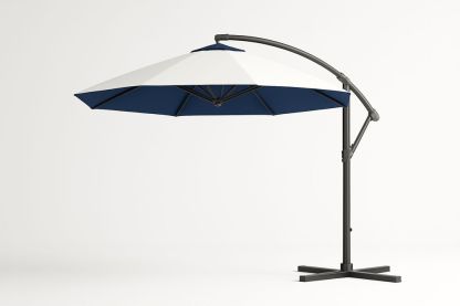 Parasol déporté 300 cm polyester blanc/bleu structure aluminium-Nordlinea
