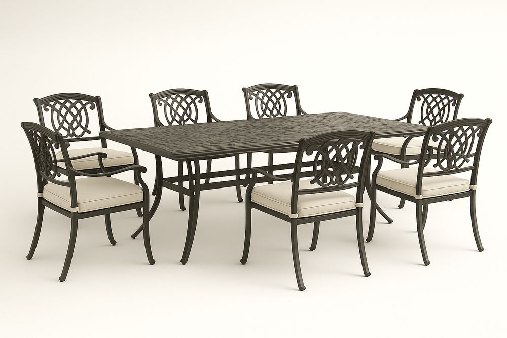 Ensemble de Table et Chaises de Jardin en Aluminium Noir avec Coussins en Polyester Beige-Nordlinea
