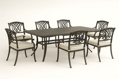 Ensemble de Table et Chaises de Jardin en Aluminium Noir avec Coussins en Polyester Beige-Nordlinea