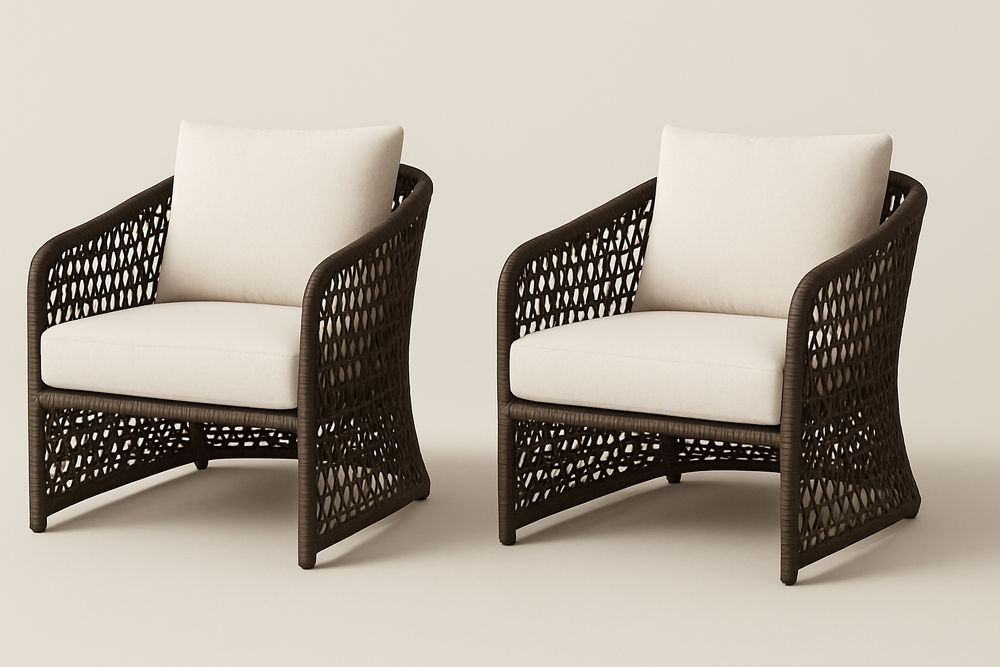 Chaises de jardin en résine tressée marron avec coussins beiges 2 pièces-Nordlinea