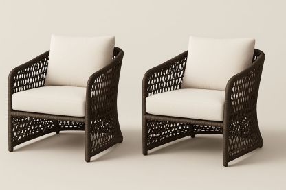 Chaises de jardin en résine tressée marron avec coussins beiges 2 pièces-Nordlinea