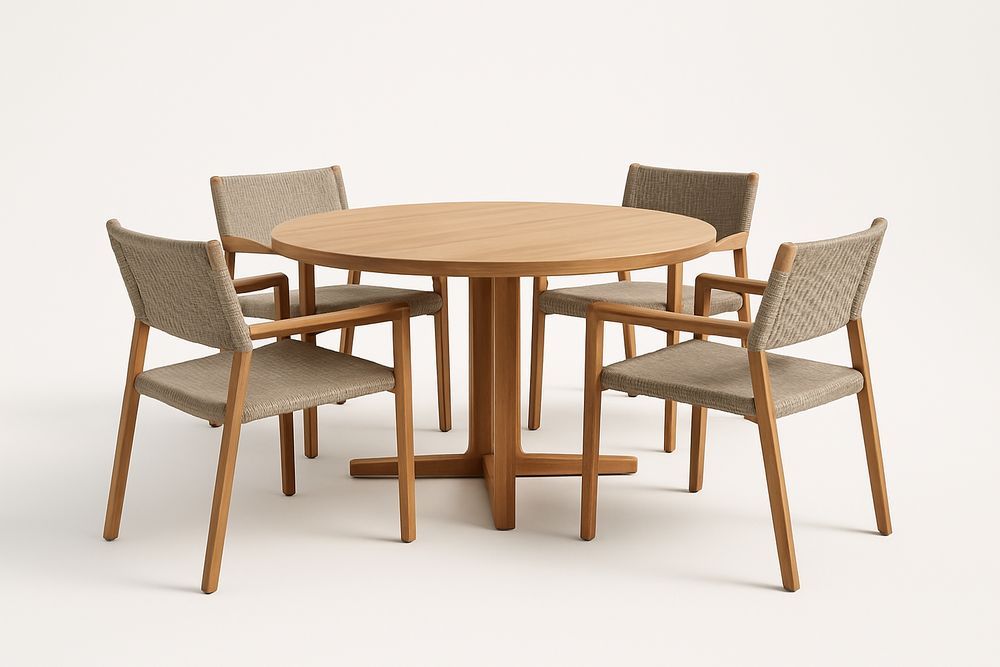 Table en bois avec 4 chaises en tissu beige-Nordlinea
