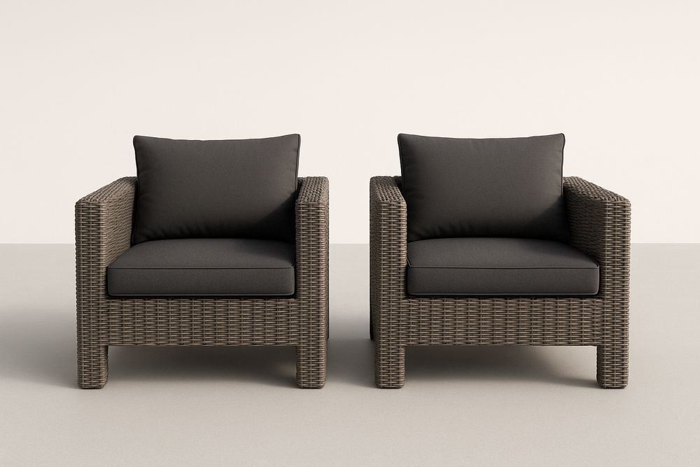 Fauteuils en Rotin Synthétique Gris Anthracite avec Coussins en Polyester Ensemble de 2-Nordlinea