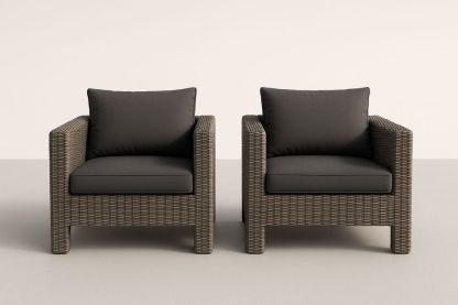 Fauteuils en Rotin Synthétique Gris Anthracite avec Coussins en Polyester Ensemble de 2-Nordlinea