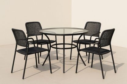Ensemble de jardin avec table en verre et chaises en résine tressée Noire-Nordlinea