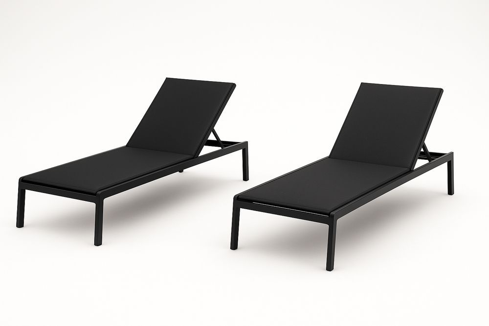 Lot de 2 chaises longues en aluminium noir avec tissu polyester-Nordlinea
