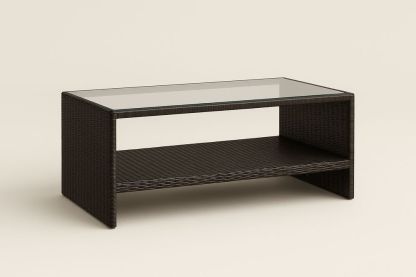 Table basse en verre et résine tressée marron 110x60x40cm-Nordlinea