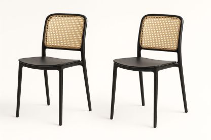 Chaise en plastique et rotin Noir et Naturel-Nordlinea