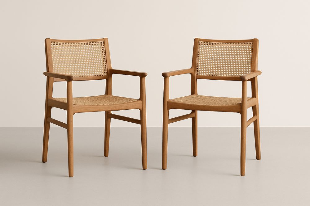 Ensemble de 2 chaises en chêne avec accoudoirs et rotin marron clair-Nordlinea