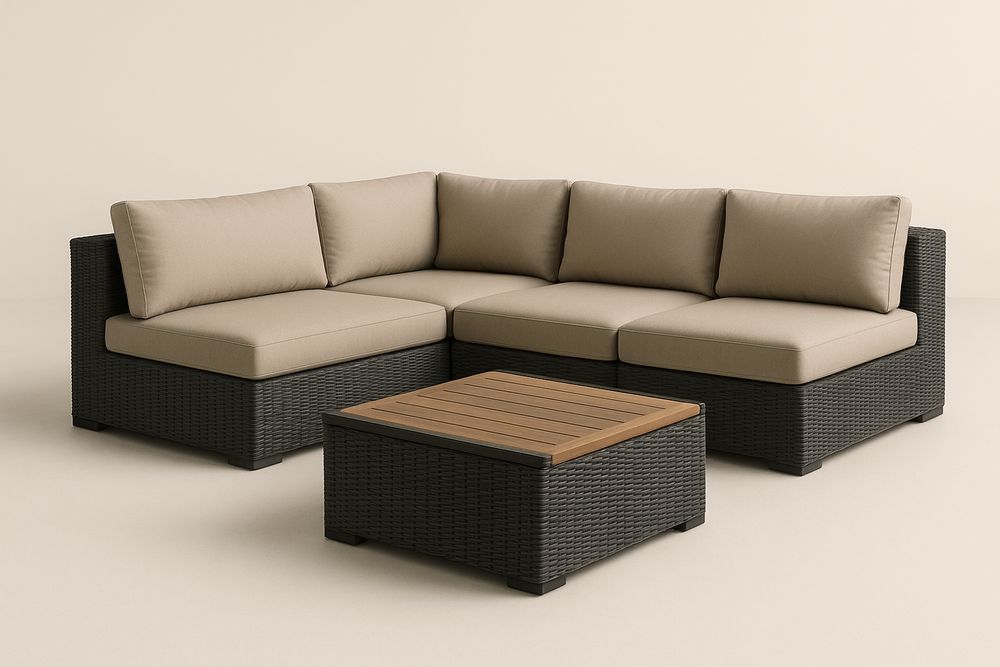 Ensemble de meubles d'extérieur en résine tressée noir beige coussins-Nordlinea