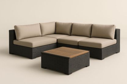 Ensemble de meubles d'extérieur en résine tressée noir beige coussins-Nordlinea