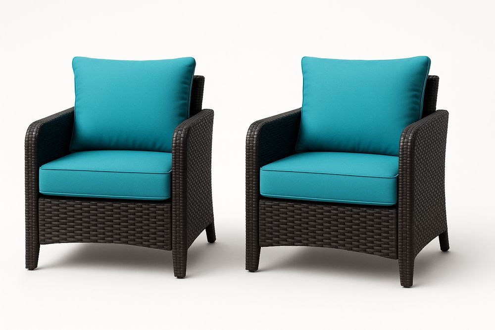 Lot de 2 fauteuils d'extérieur en rotin synthétique brun coussins turquoise-Nordlinea
