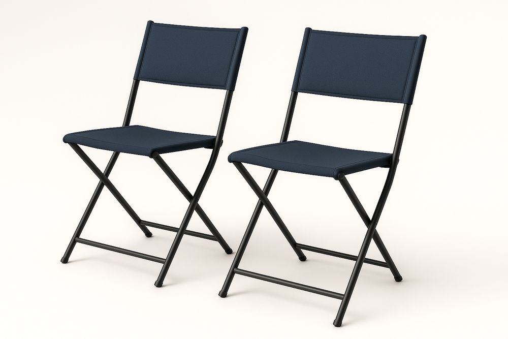 Chaise Pliante en Métal et Tissu Bleu Marine Lot de 2-Nordlinea