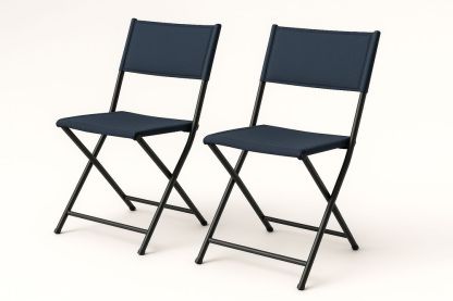 Chaise Pliante en Métal et Tissu Bleu Marine Lot de 2-Nordlinea