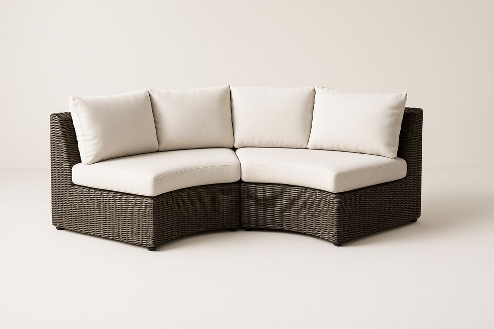 Canapé d'angle en résine marron et coussins blancs-Nordlinea