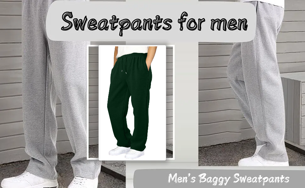 Mens Baggy Sweatpants Fleece Straight Leg Comfy Casual Elastic Waist Drawstring Athletic Workout
