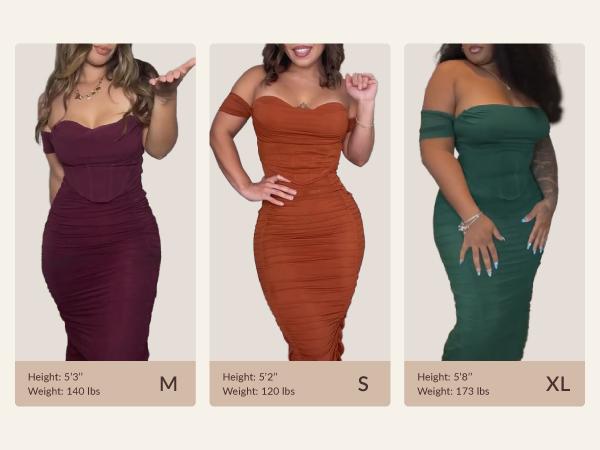 CurvySweet Women's Off The Shoulder Cocktail Midi Dress with Built-in Bra Ruched Bodycon Corset for Fall Homecoming Wedding Guest Formal Party - Sleeveless