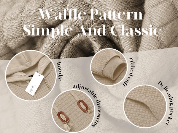 COOFANDY Men's Hooded Sweatshirt Long Sleeve Fashion Gym Athletic Hoodies Solid Plaid Jacquard Pullover with Pocket Classic Menswear hoodie Wool Beige