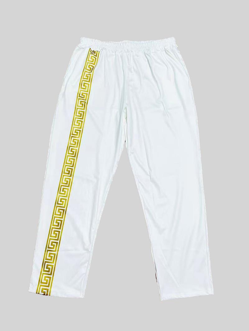 Men's fashionable casual zipper stand up collar long sleeved pants set, polyester fiber material two-piece set, pattern design, elastic waistband, suitable for vacation