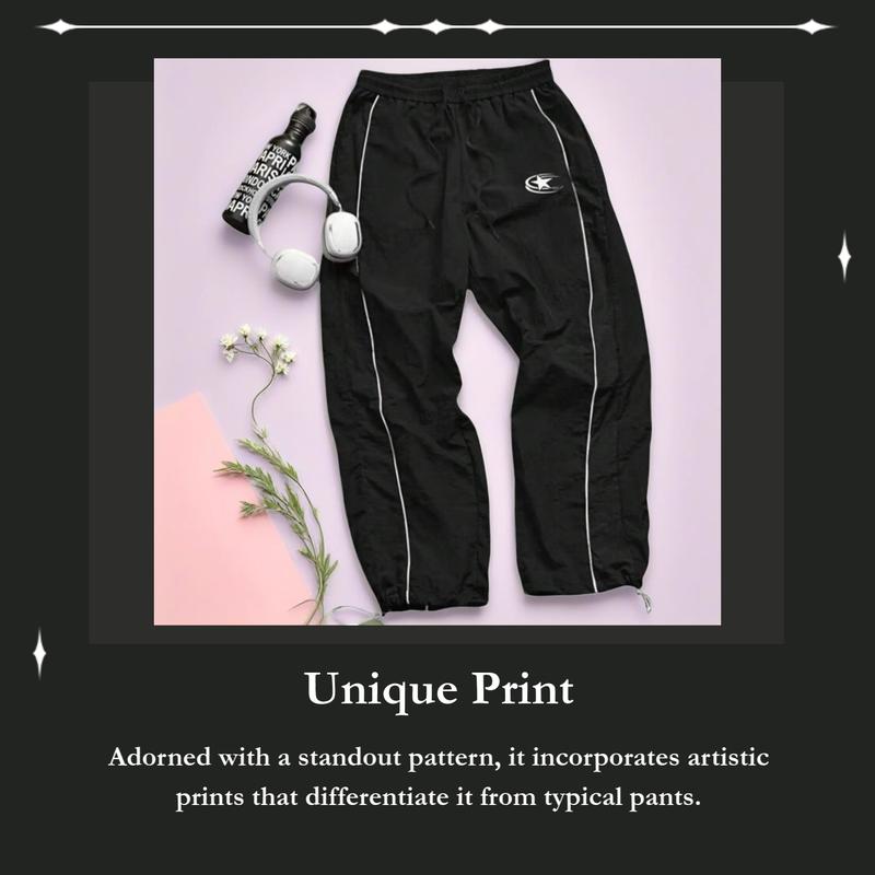 Men's Casual Sporty Long Pants, Loose Fit Elastic Cuff, Fashionable Print, Lightweight Fabric, Perfect for Daily Wear