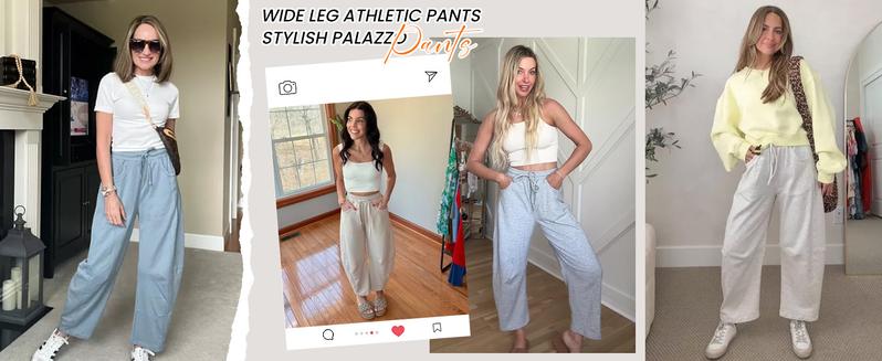 Tanming Women's Barrel Leg Pants Basic or Fleece Lined Elasticated Waistband Soft Wide Leg Pants with Pockets Casual Sweatpants FallFreshness