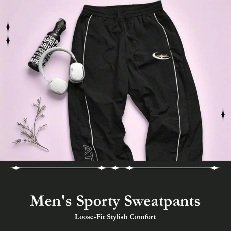 Men's Casual Sporty Long Pants, Loose Fit Elastic Cuff, Fashionable Print, Lightweight Fabric, Perfect for Daily Wear