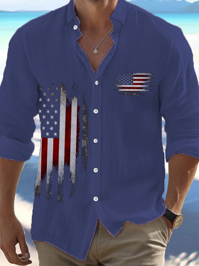 Men's American Flag Print Casual Shirt
