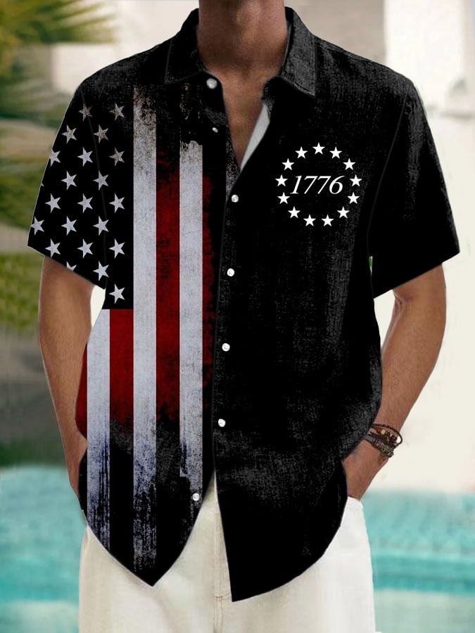 Men's Vintage Flag Print Casual Shirt