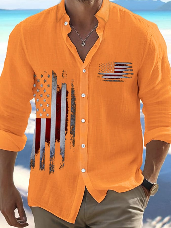 Men's American Flag Print Casual Shirt