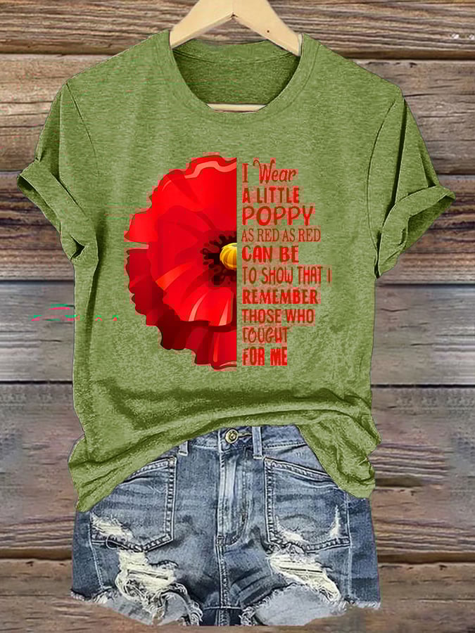 Women's Veterans Day Remembering Red Poppy American Memorial T-Shirt